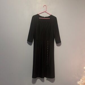 Chic Black Pinstripe Long Sleeve Dress